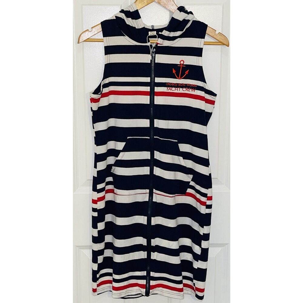 Beach by Exist Junior’s Full Zip Hoodie Dress Nautical Red/White/Blue Size Large